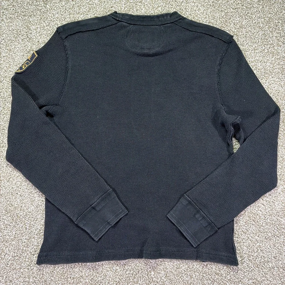 Vintage Waffle Knit Black Military Style American Living Size XL Essentials